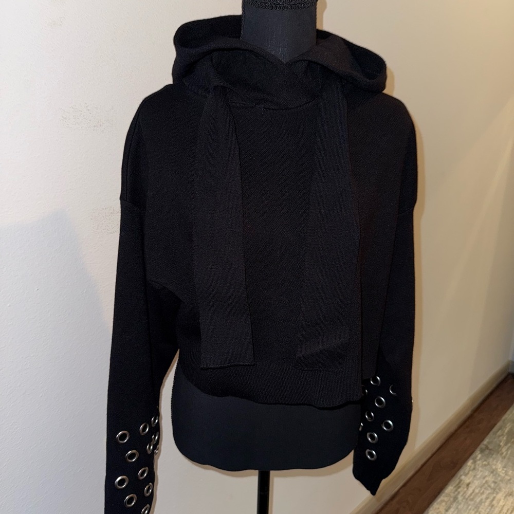 Black Hoodie with Grommet Detail NWT